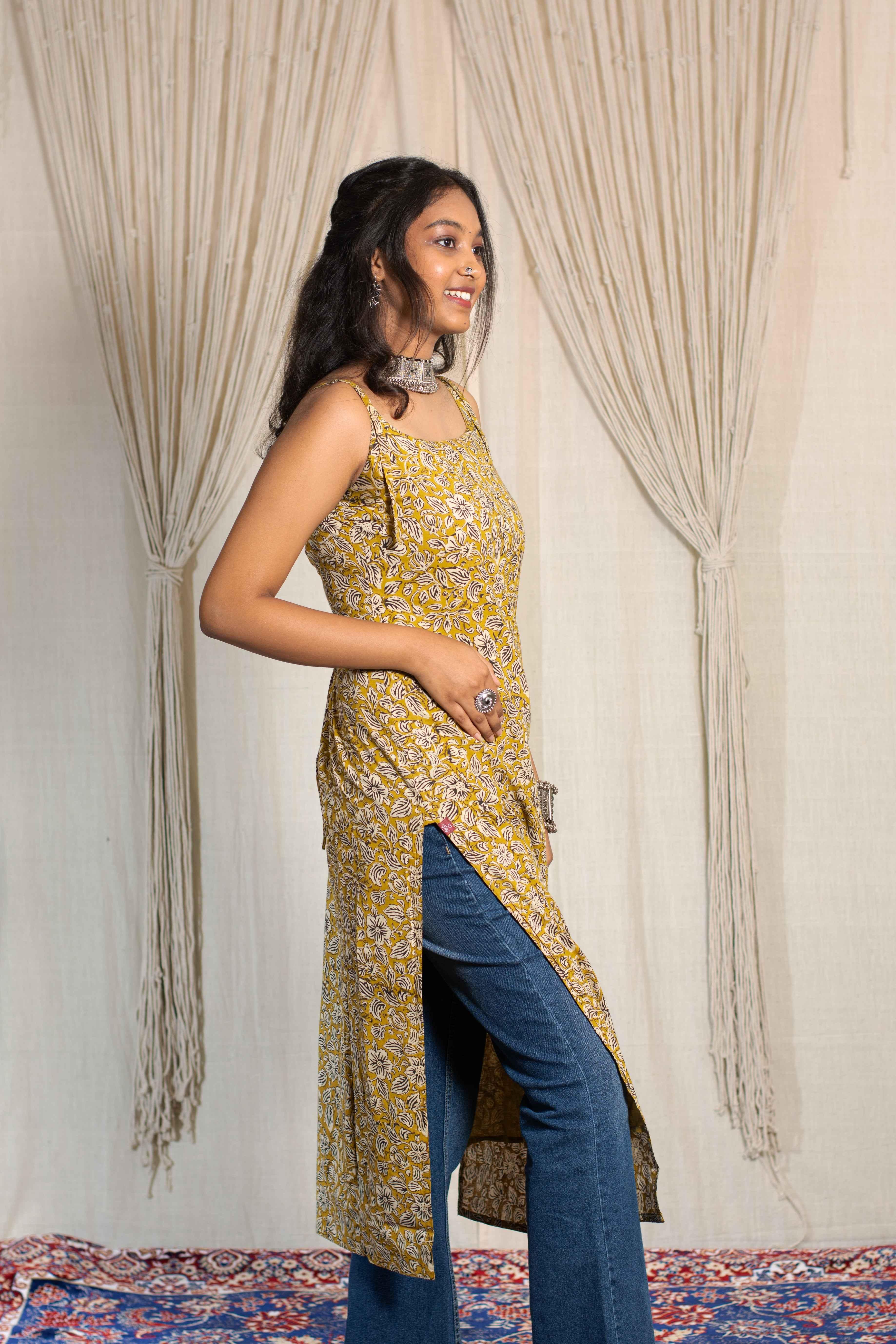 Vibha Noodle Strap Corset Long Kurti - POP NAARI