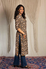 Kajal High Neck Kurti - Elegant Handblock Cotton Kurti - POP NAARI