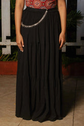 Nisha Black Long Skirt - Cotton Ethnic Maxi Skirt for Women | XS to XXL - POP NAARI