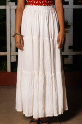 Diya White Long Skirt - POP NAARI