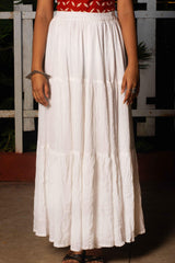 Diya White Long Skirt - POP NAARI