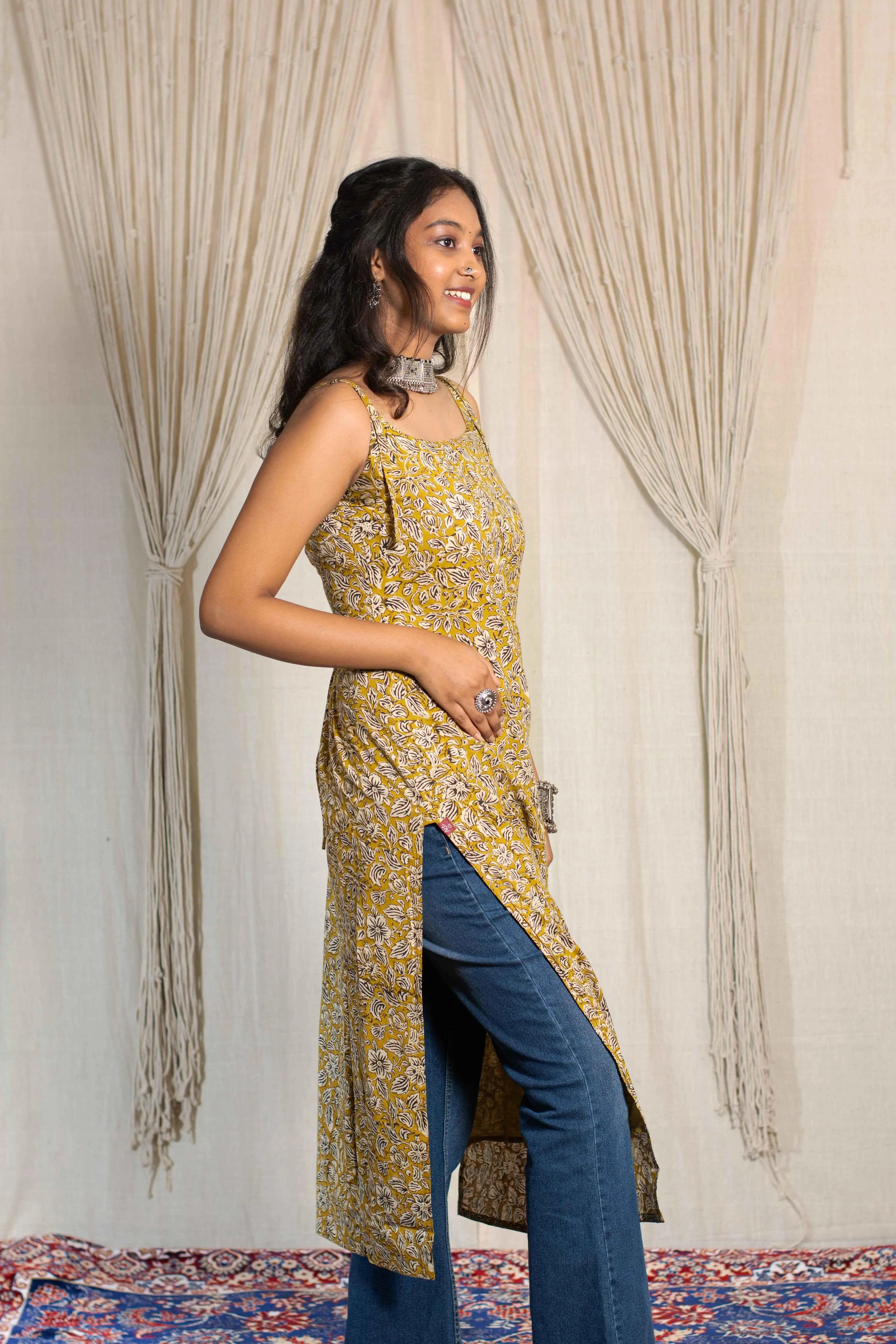 Vibha Noodle Strap Corset Long Kurti - POP NAARI