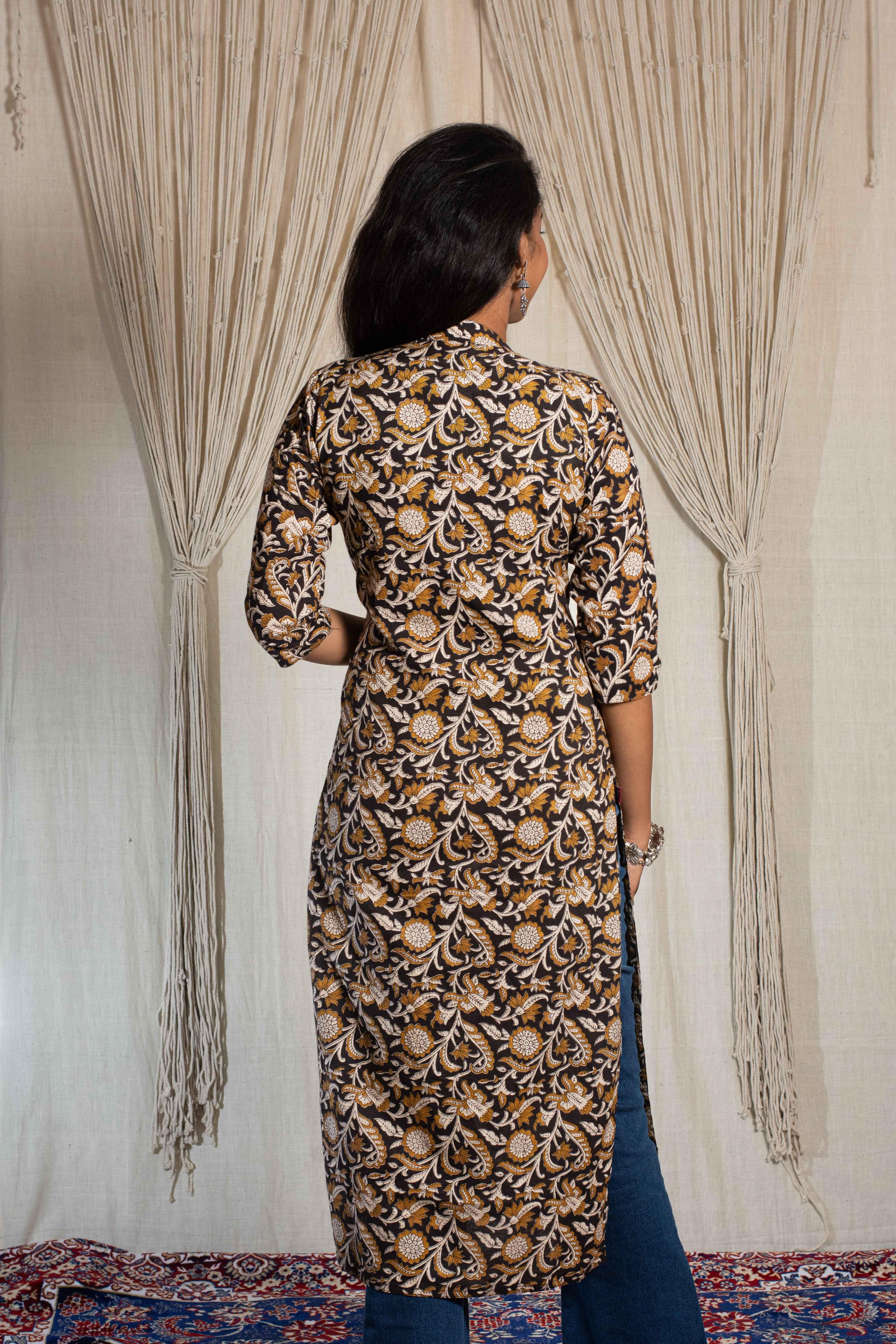 Kajal High Neck Kurti - Elegant Handblock Cotton Kurti - POP NAARI