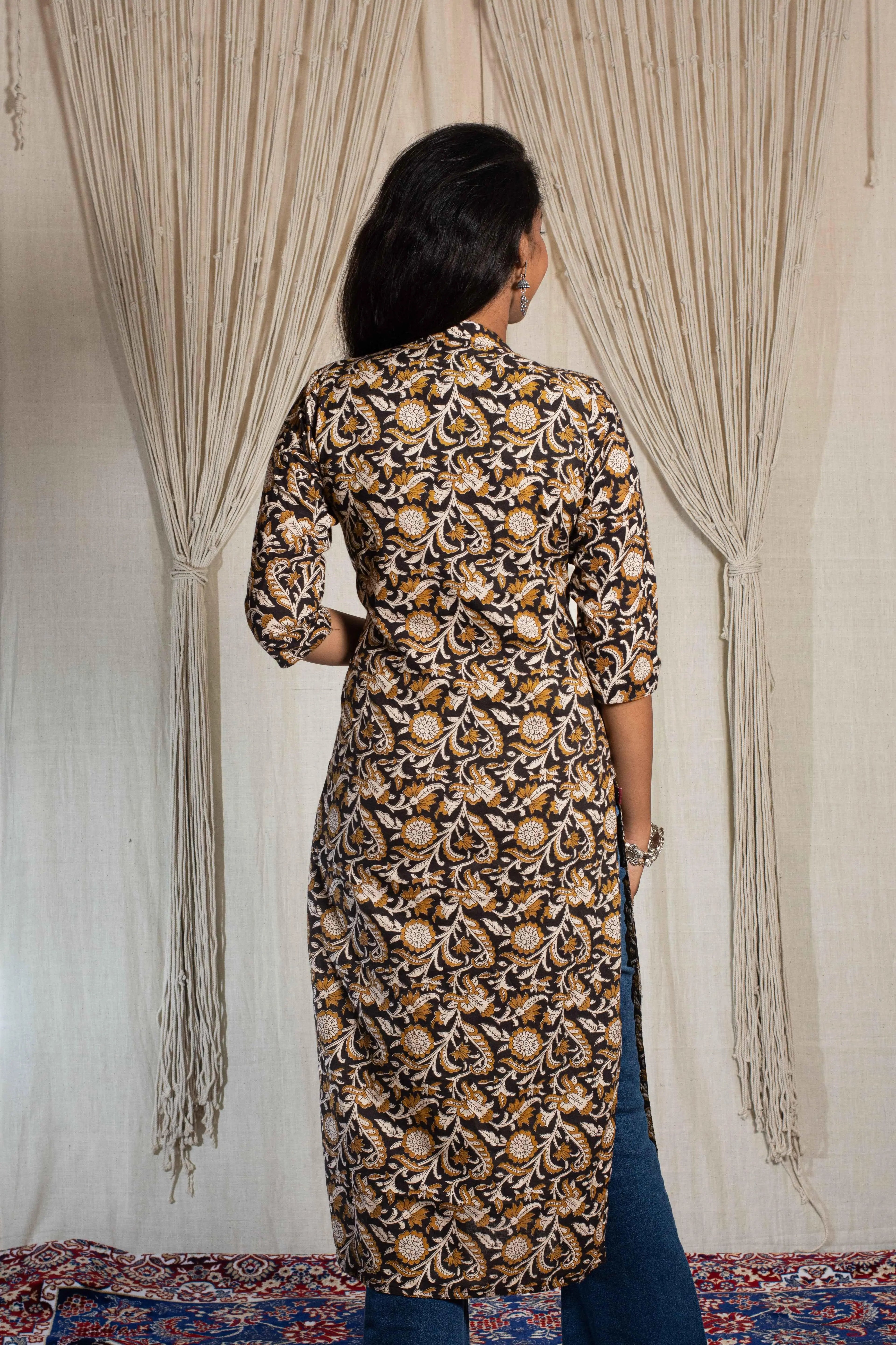 Kajal High Neck Kurti - Elegant Handblock Cotton Kurti - POP NAARI