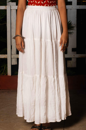 Diya White Long Skirt - POP NAARI