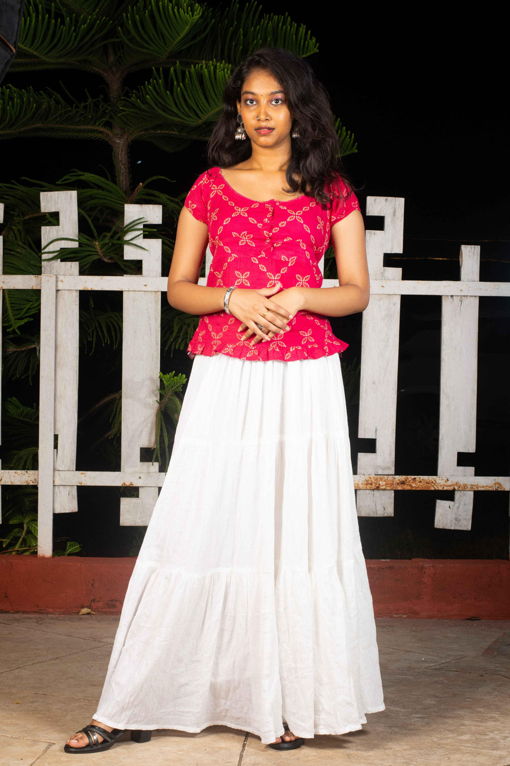 PopNaari Leela pink handblock cotton top front view