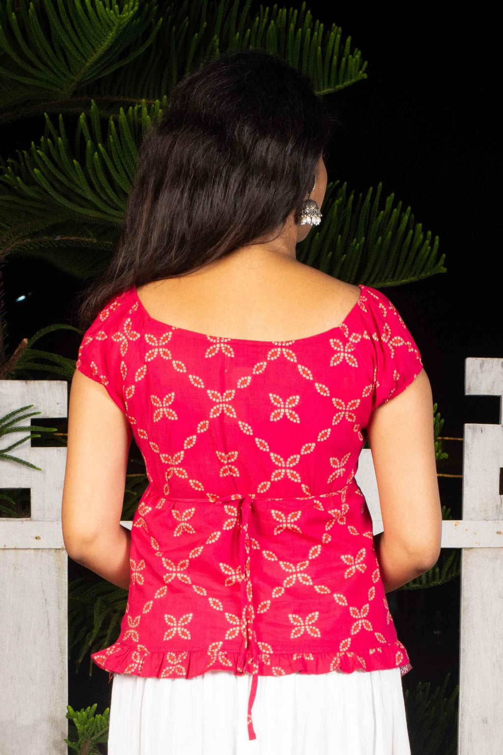 Handblock cotton top styled with white skirt
