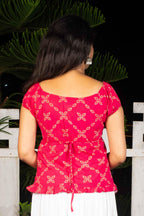 Handblock cotton top styled with white skirt