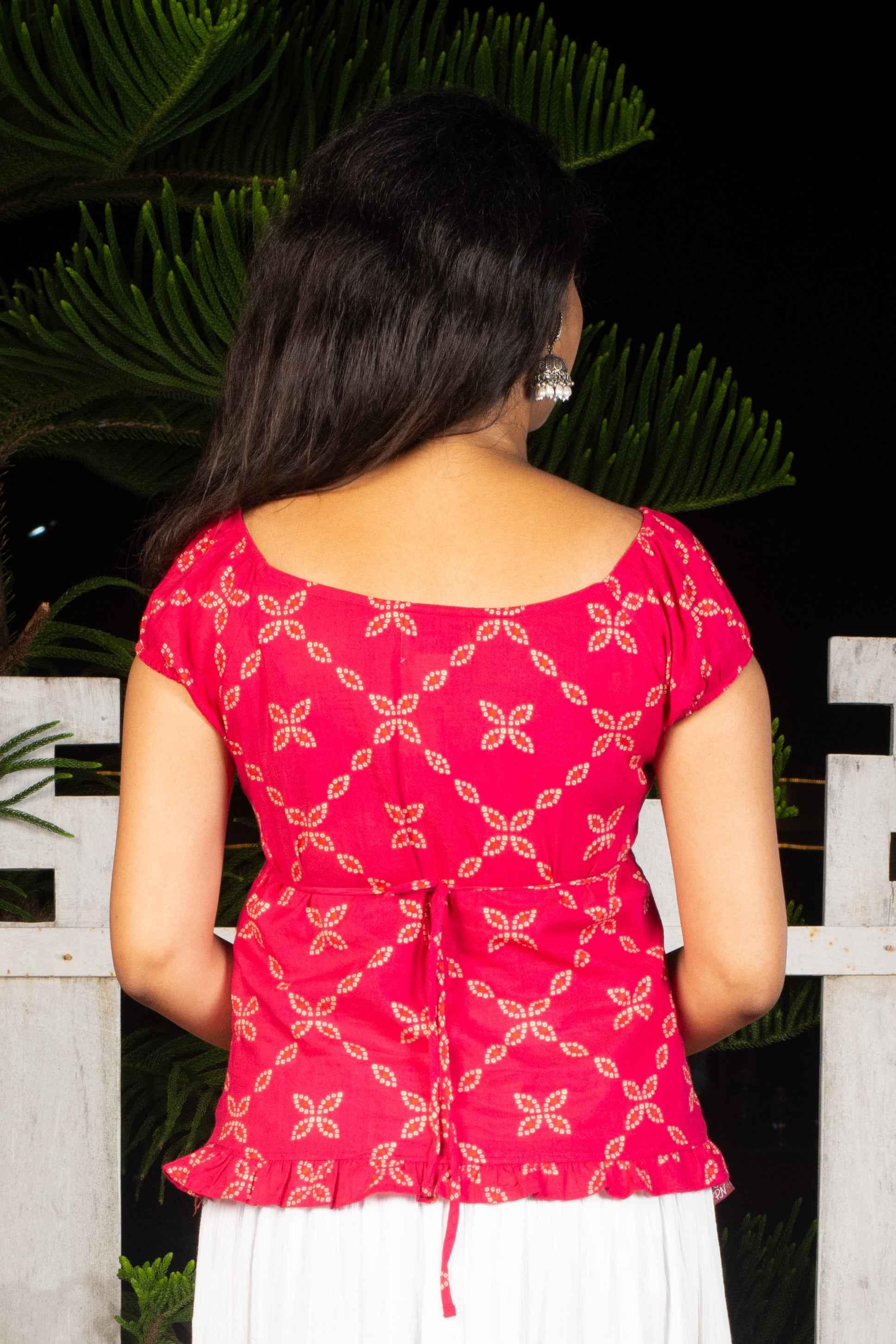 Handblock cotton top styled with white skirt