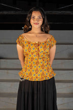 PopNaari Amhara yellow handblock cotton top front view
