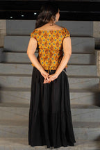 Women’s flared casual cotton top with gathered sleeves
