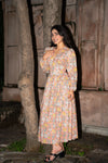 Princess Natasha Peach Handblock Cotton Dress