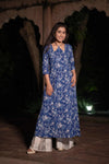 Neelthara Blue Handblock Cotton Long Kurti