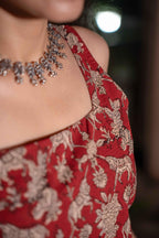 Sindhu Red Handblock Cotton Corset Long Kurti