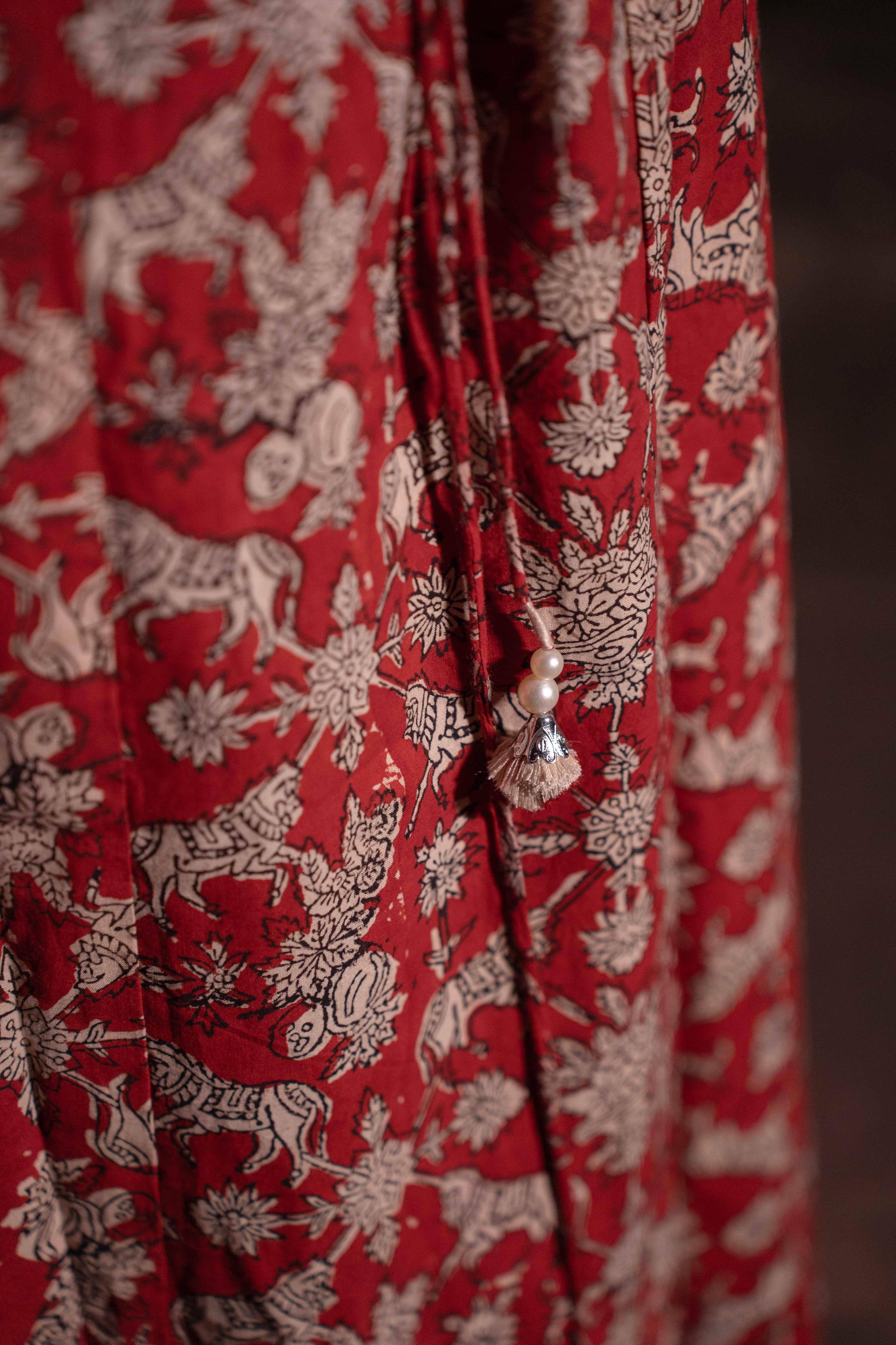 Sindhu Red Handblock Cotton Corset Long Kurti