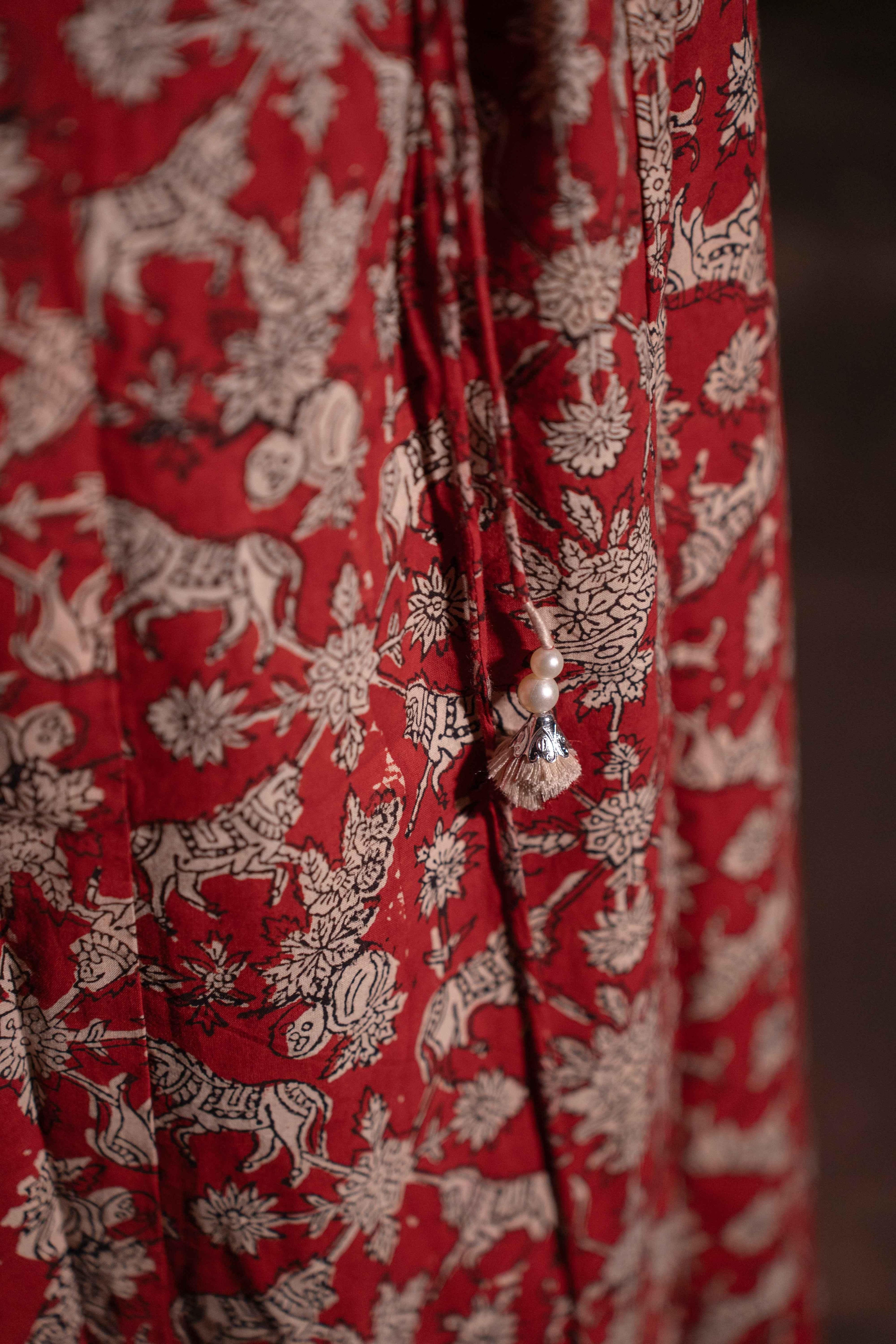 Sindhu Red Handblock Cotton Corset Long Kurti