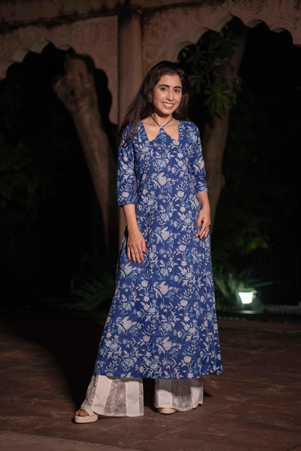Neelthara Blue Handblock Cotton Long Kurti
