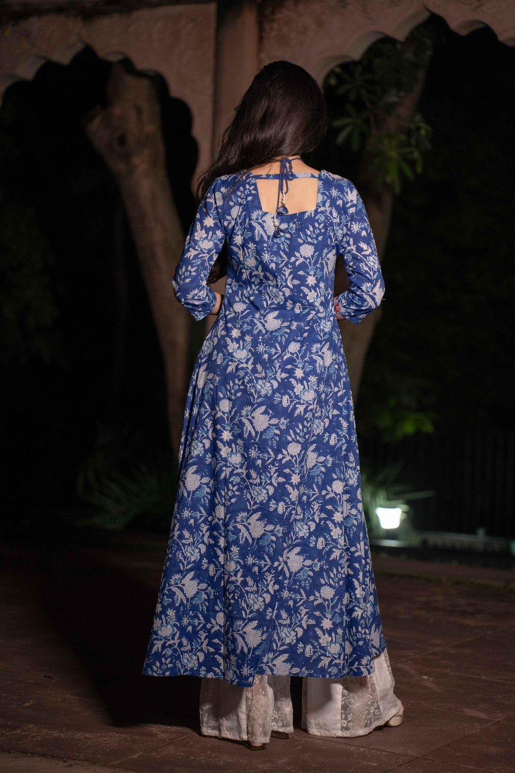 Neelthara Blue Handblock Cotton Long Kurti