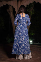 Neelthara Blue Handblock Cotton Long Kurti