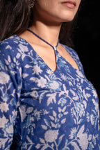 Neelthara Blue Handblock Cotton Long Kurti