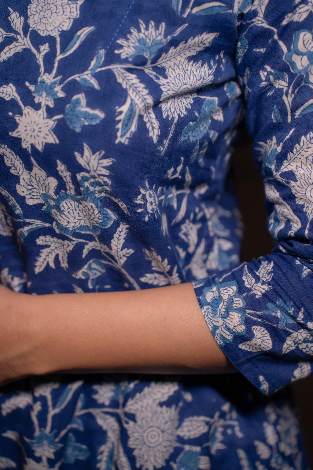 Neelthara Blue Handblock Cotton Long Kurti