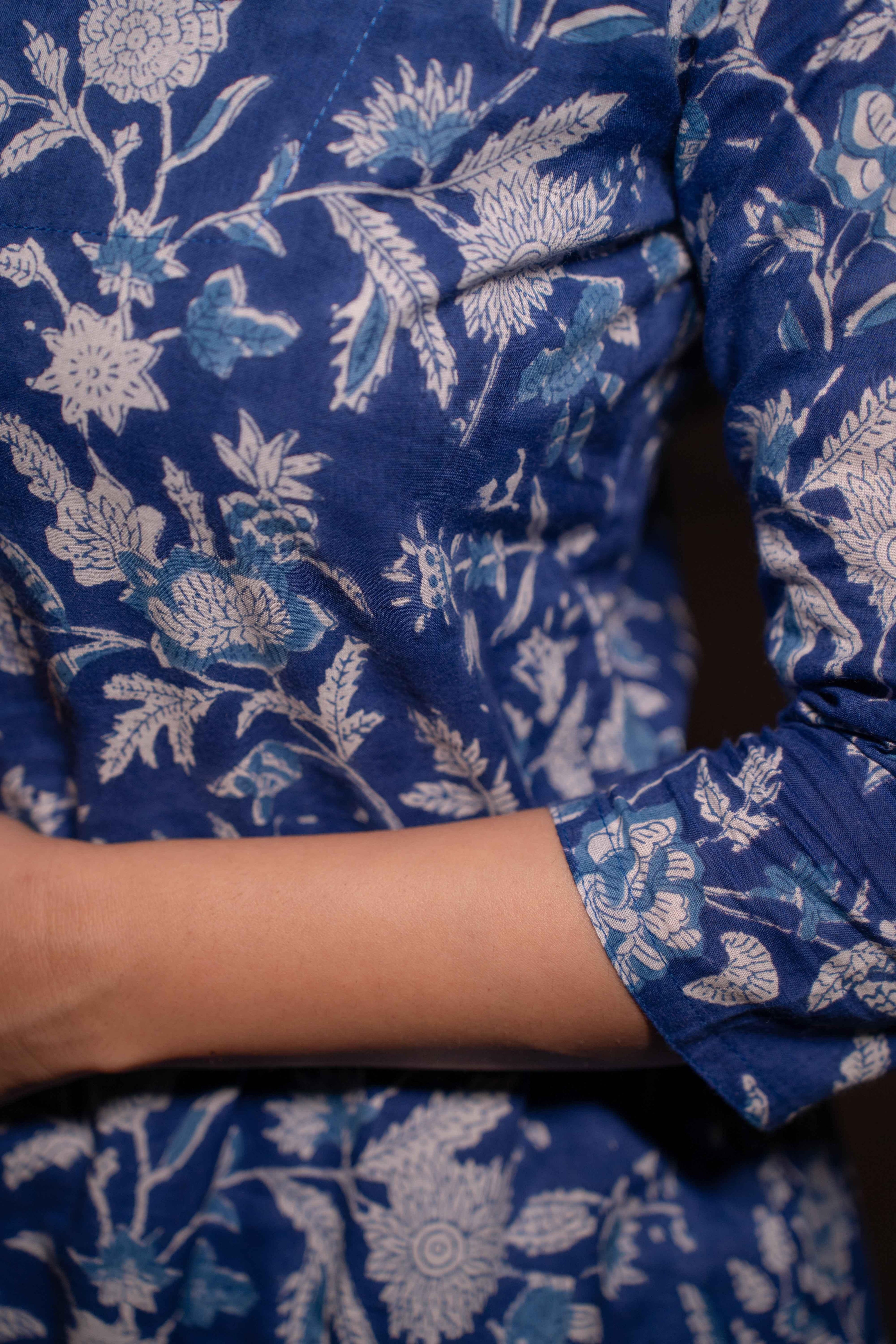 Neelthara Blue Handblock Cotton Long Kurti