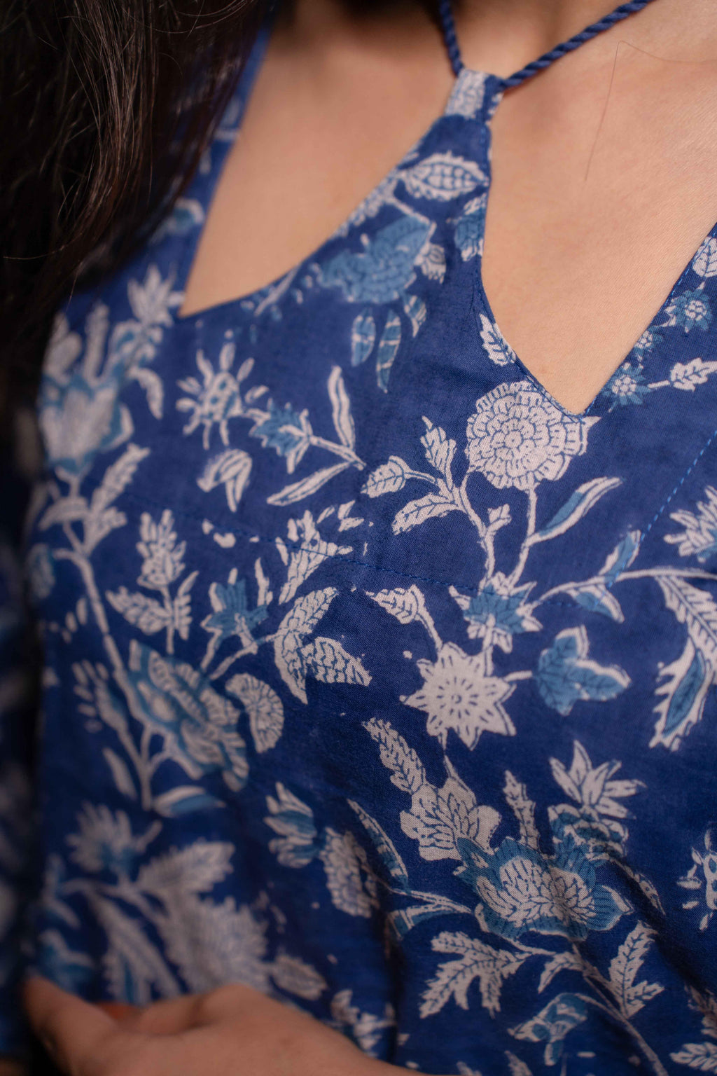 Neelthara Blue Handblock Cotton Long Kurti