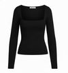 Black Ribbed Square Neck Full Sleeve Top