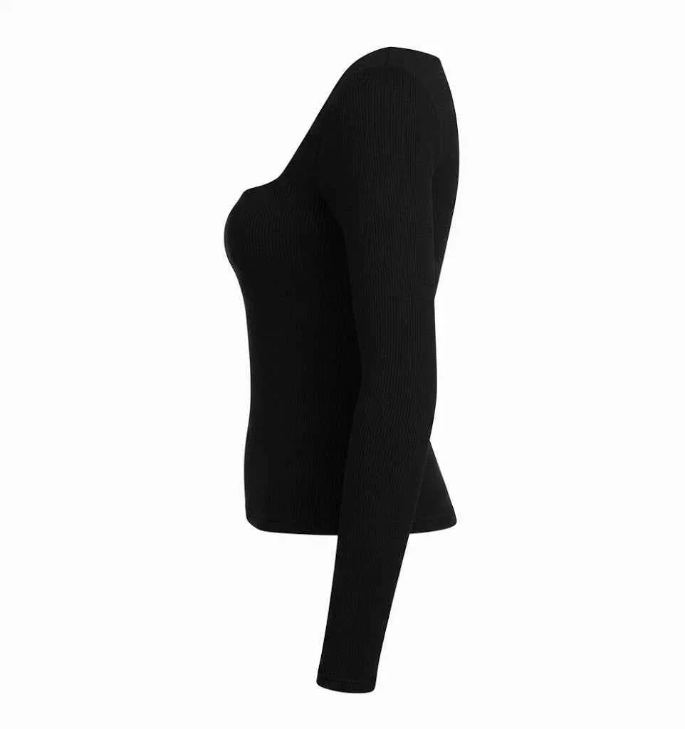 Black Ribbed Square Neck Full Sleeve Top
