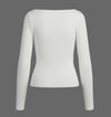 White Ribbed Square Neck Long Sleeve Top
