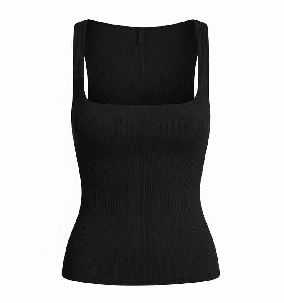 Black Ribbed Tank Top for Women