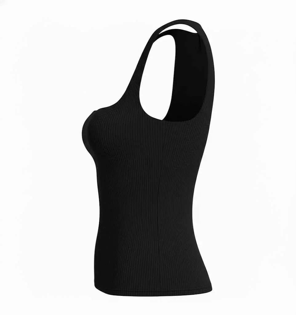 Black Ribbed Tank Top for Women