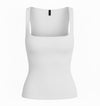 White Ribbed Square Neck Tank Top