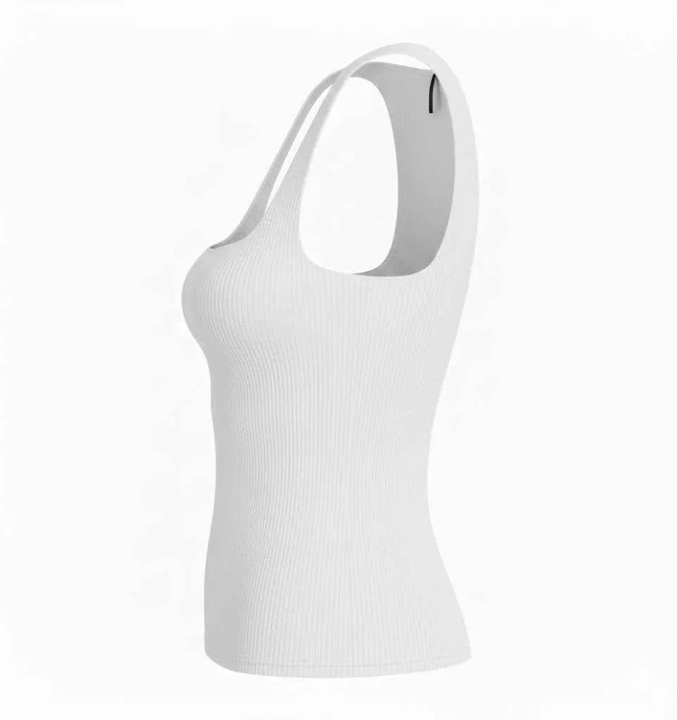 White Ribbed Square Neck Tank Top