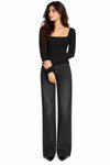 Black Ribbed Square Neck Full Sleeve Top